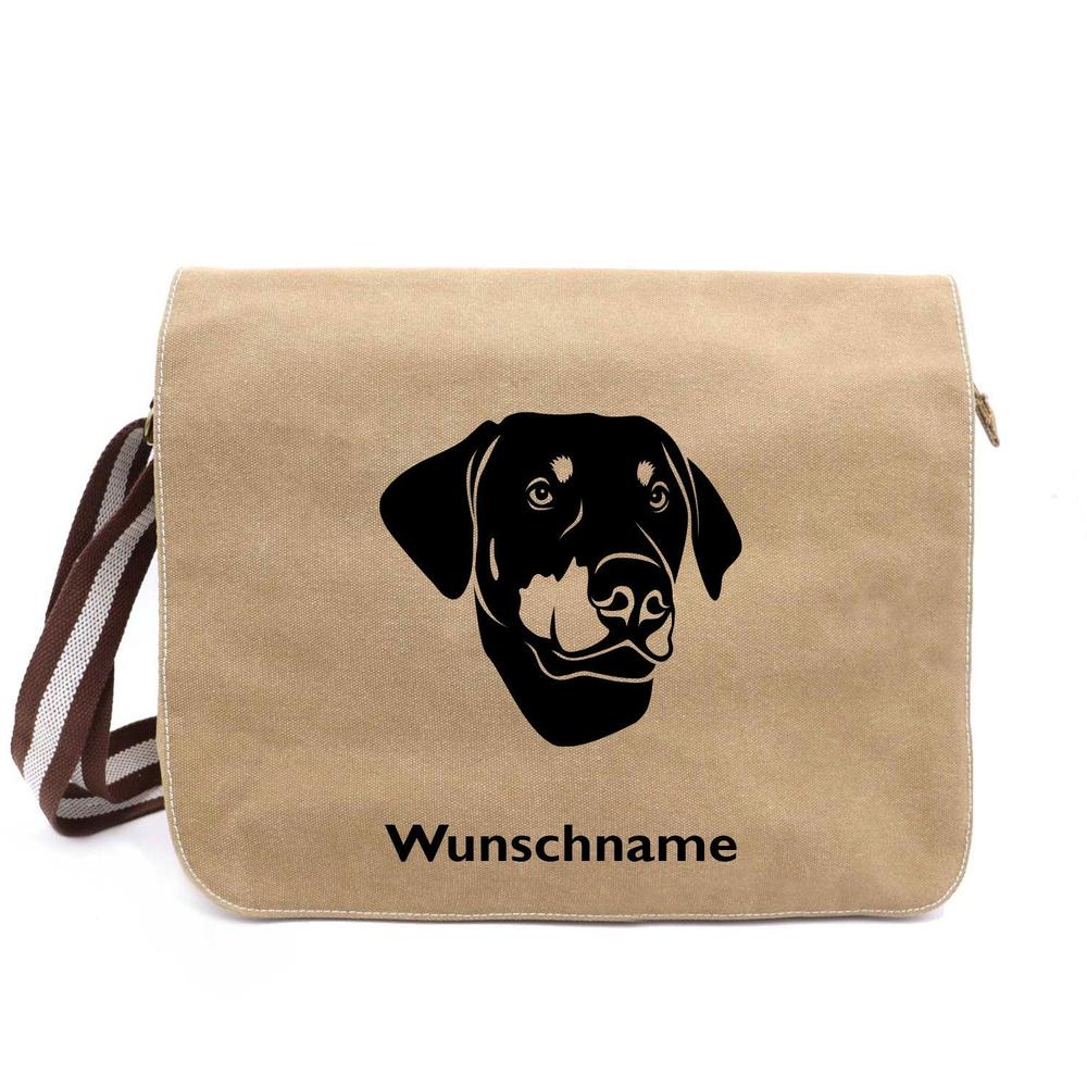 Dobermann 3 - Canvas Schultertasche Messenger mit Namen - Tierisch tolle Geschenke