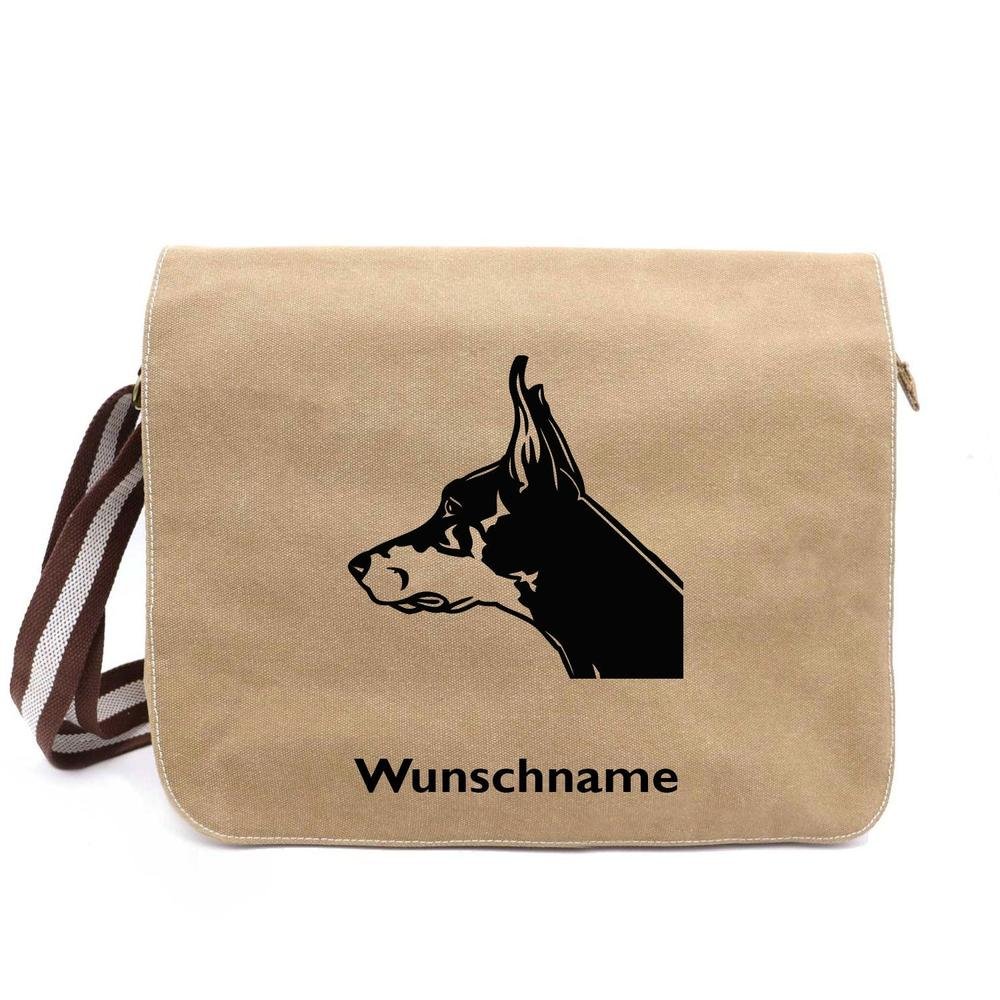 Dobermann - Canvas Schultertasche Messenger mit Namen - Tierisch tolle Geschenke