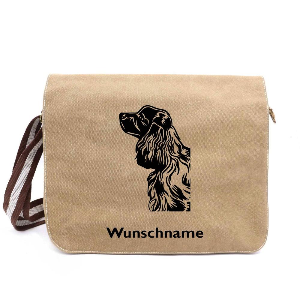 Englischer Cocker Spaniel - Canvas Schultertasche Messenger mit Namen - Tierisch tolle Geschenke
