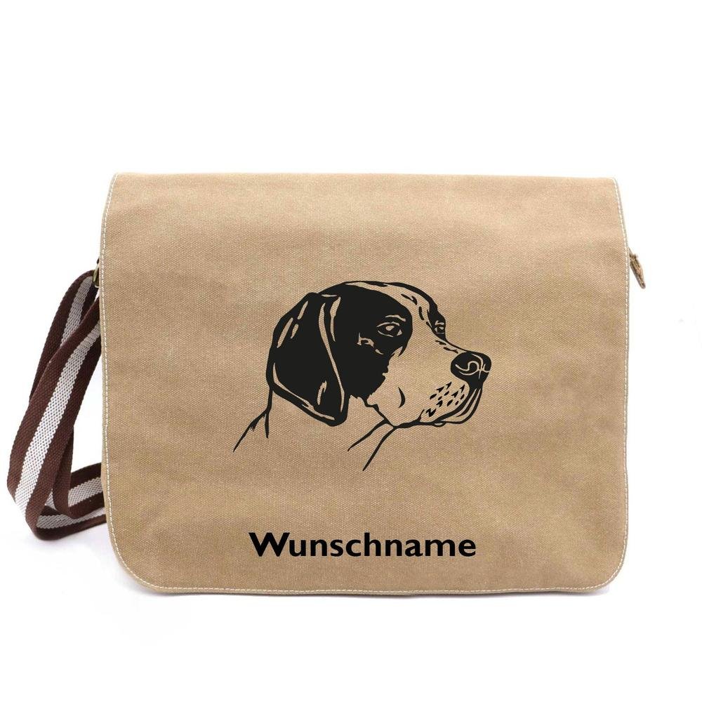 Englischer Pointer 2 - Canvas Schultertasche Messenger mit Namen - Tierisch tolle Geschenke