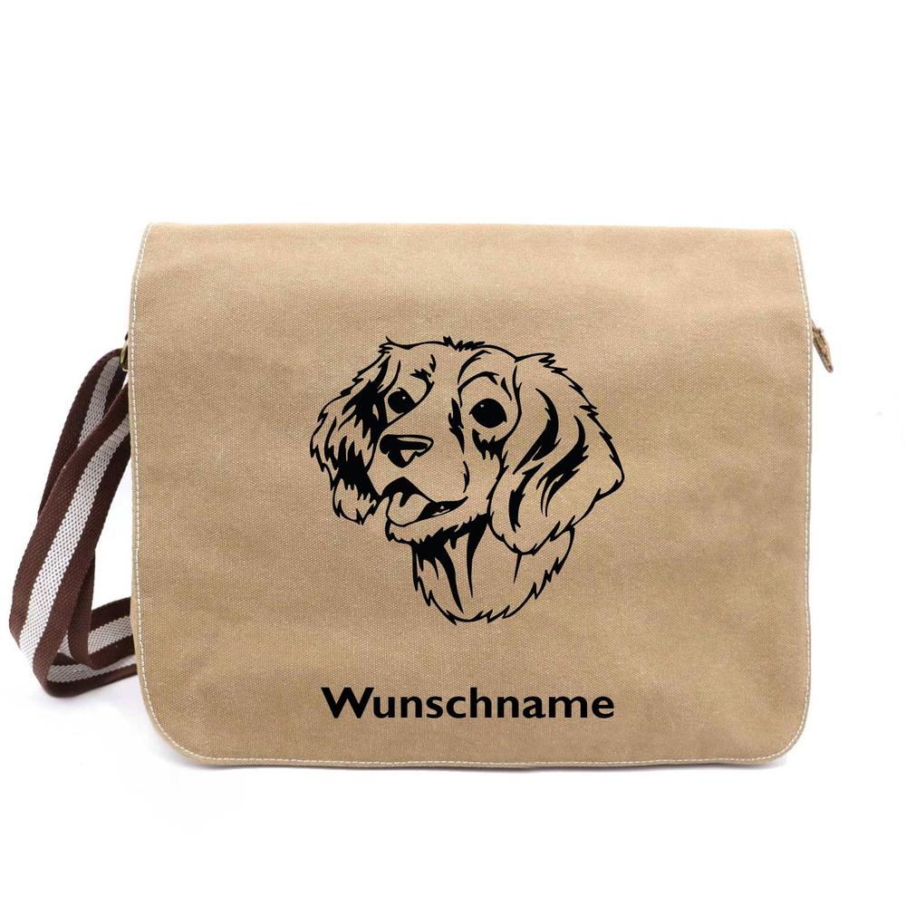 Englischer Springer Spaniel 2 Neu - Canvas Schultertasche Messenger mit Namen - Tierisch tolle Geschenke