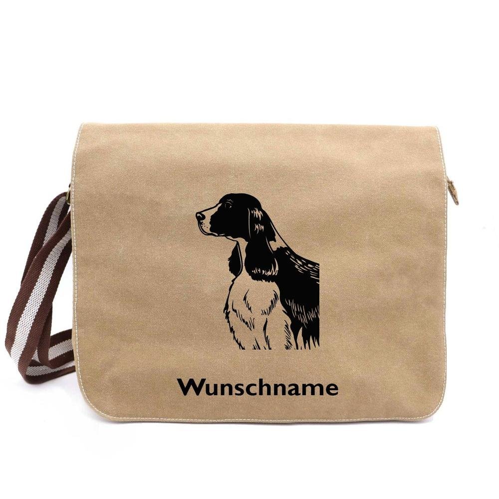 Englischer Springer Spaniel - Canvas Schultertasche Messenger mit Namen - Tierisch tolle Geschenke