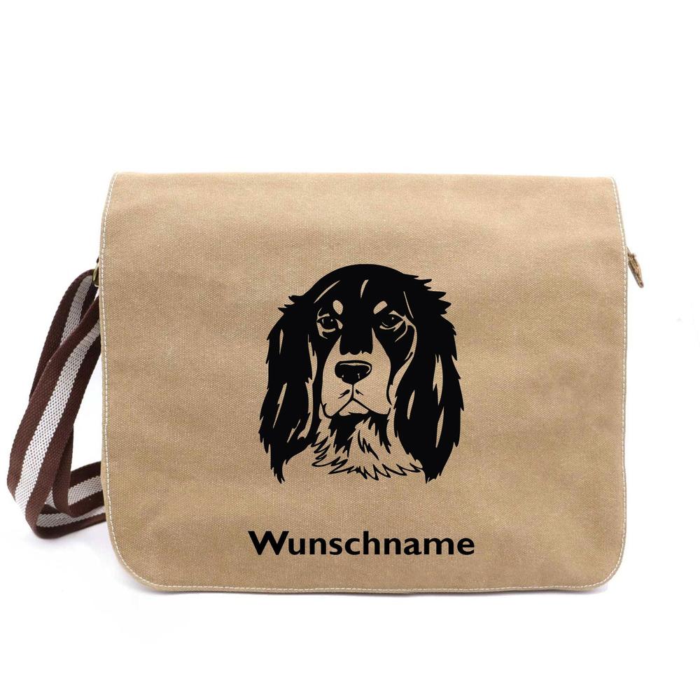 Epagneul Breton Brittany Spaniel 2 - Canvas Schultertasche Messenger mit Namen - Tierisch tolle Geschenke