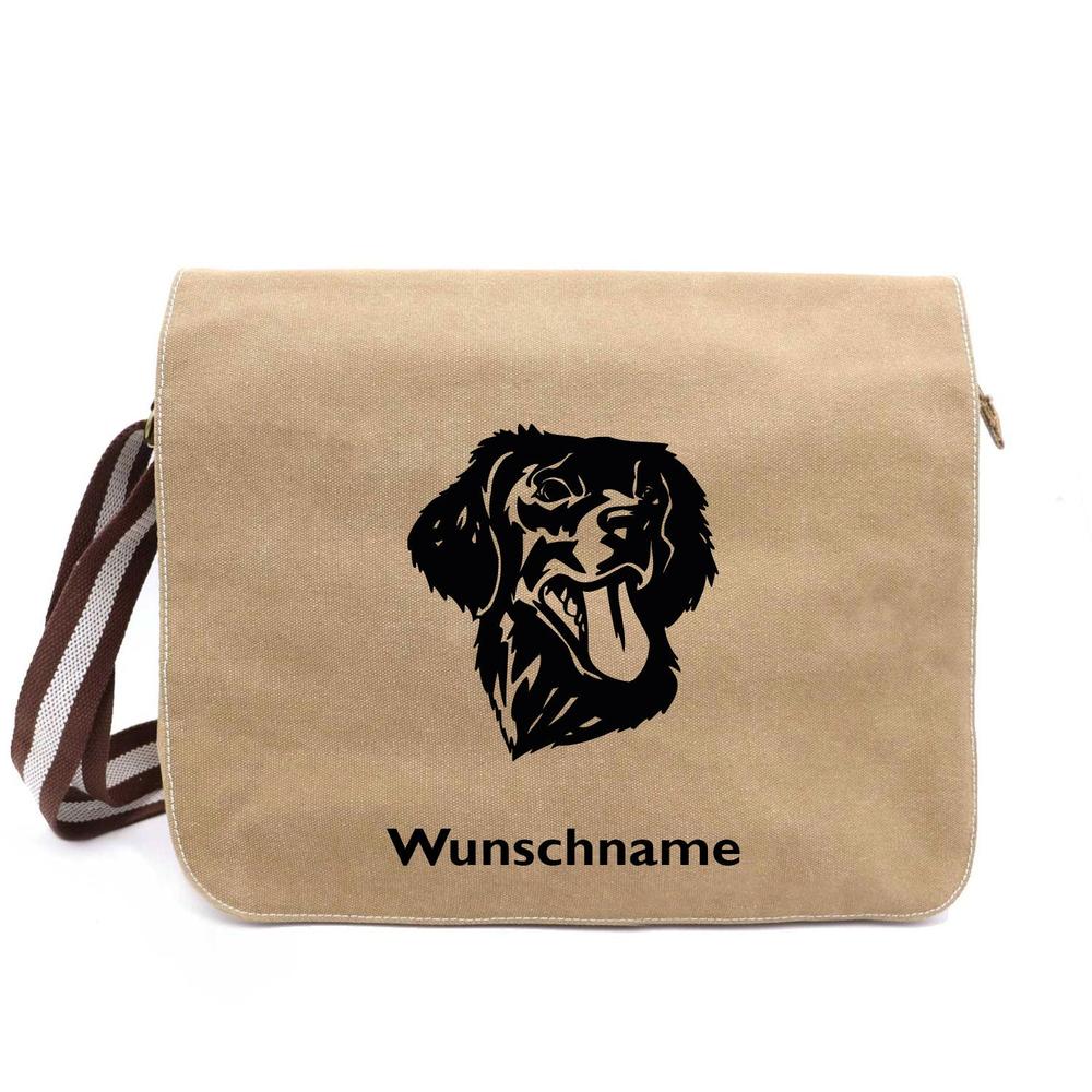 Flat Coated Retriever - Canvas Schultertasche Messenger mit Namen - Tierisch tolle Geschenke