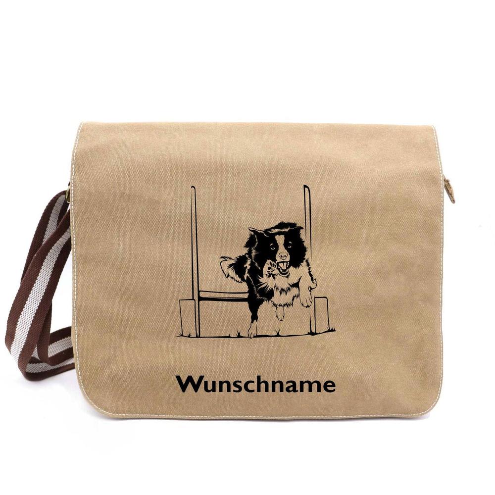 Flyball Border Collie - Canvas Schultertasche Messenger mit Namen - Tierisch tolle Geschenke