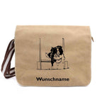Flyball Border Collie - Canvas Schultertasche Messenger mit Namen - Tierisch tolle Geschenke