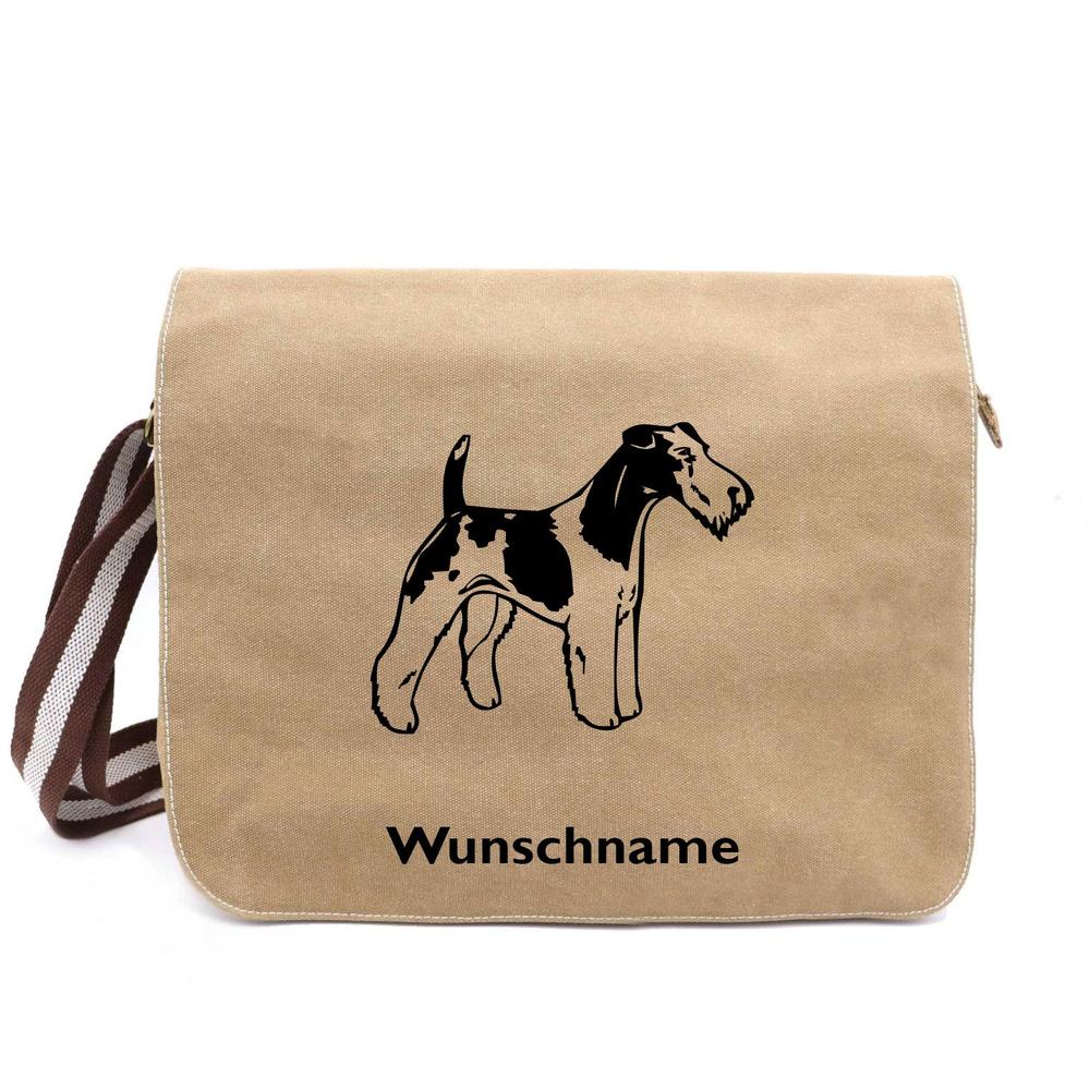 Foxterrier Drahthaar - Canvas Schultertasche Messenger mit Namen - Tierisch tolle Geschenke