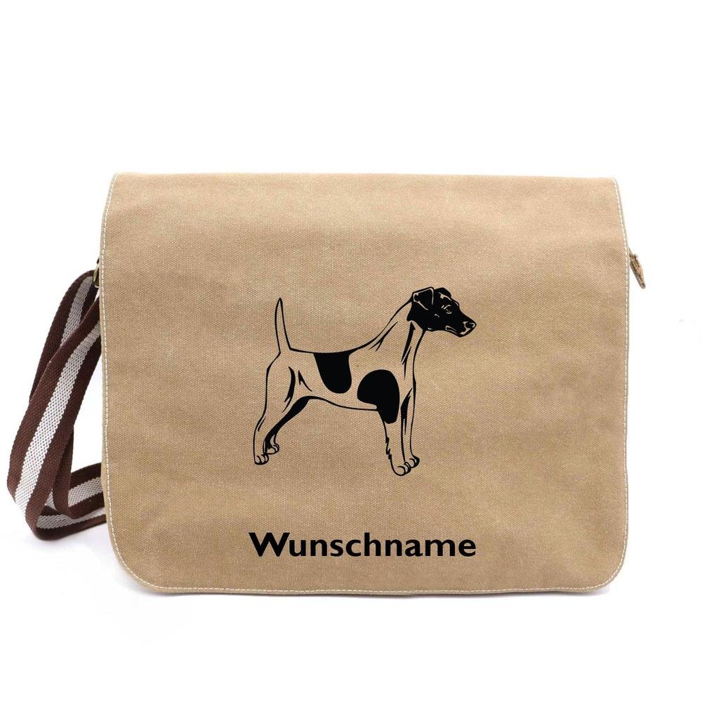 Foxterrier Kurzhaar - Canvas Schultertasche Messenger mit Namen - Tierisch tolle Geschenke
