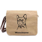 Französische Bulldogge 2 - Canvas Schultertasche Messenger mit Namen - Tierisch tolle Geschenke