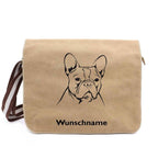 Französische Bulldogge 3 - Canvas Schultertasche Messenger mit Namen - Tierisch tolle Geschenke