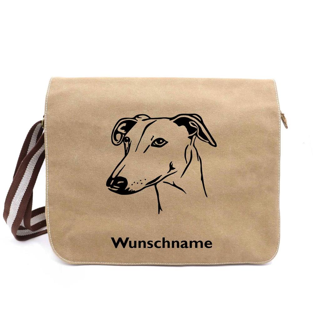 Galgo - Canvas Schultertasche Messenger mit Namen - Tierisch tolle Geschenke