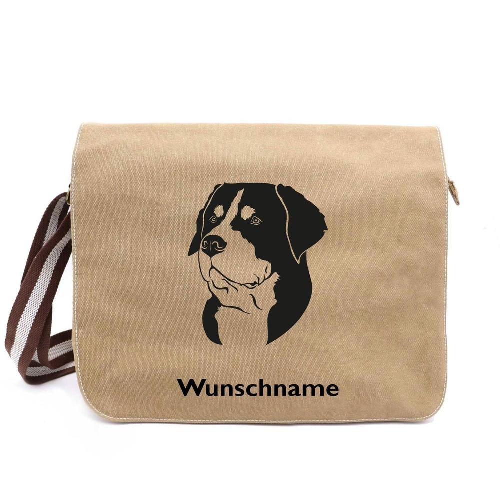 Großer Schweizer Sennenhund 2 - Canvas Schultertasche Messenger mit Namen - Tierisch tolle Geschenke