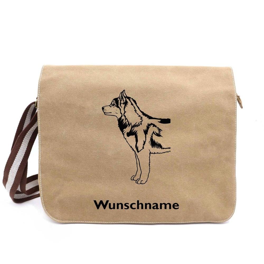 Husky 1 - Canvas Schultertasche Messenger mit Namen - Tierisch tolle Geschenke