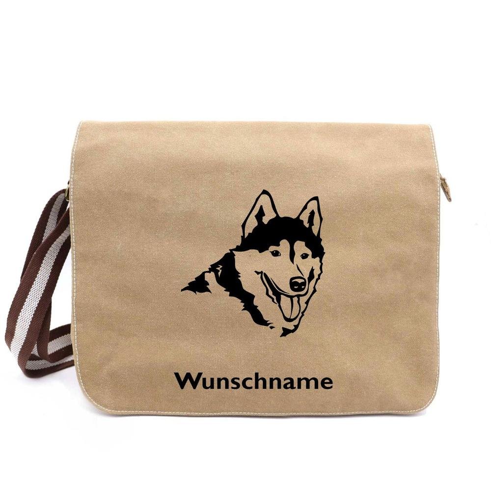 Husky 2 - Canvas Schultertasche Messenger mit Namen - Tierisch tolle Geschenke