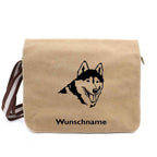 Husky 2 - Canvas Schultertasche Messenger mit Namen - Tierisch tolle Geschenke