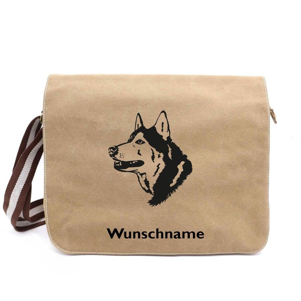 Husky 3 - Canvas Schultertasche Messenger mit Namen - Tierisch tolle Geschenke