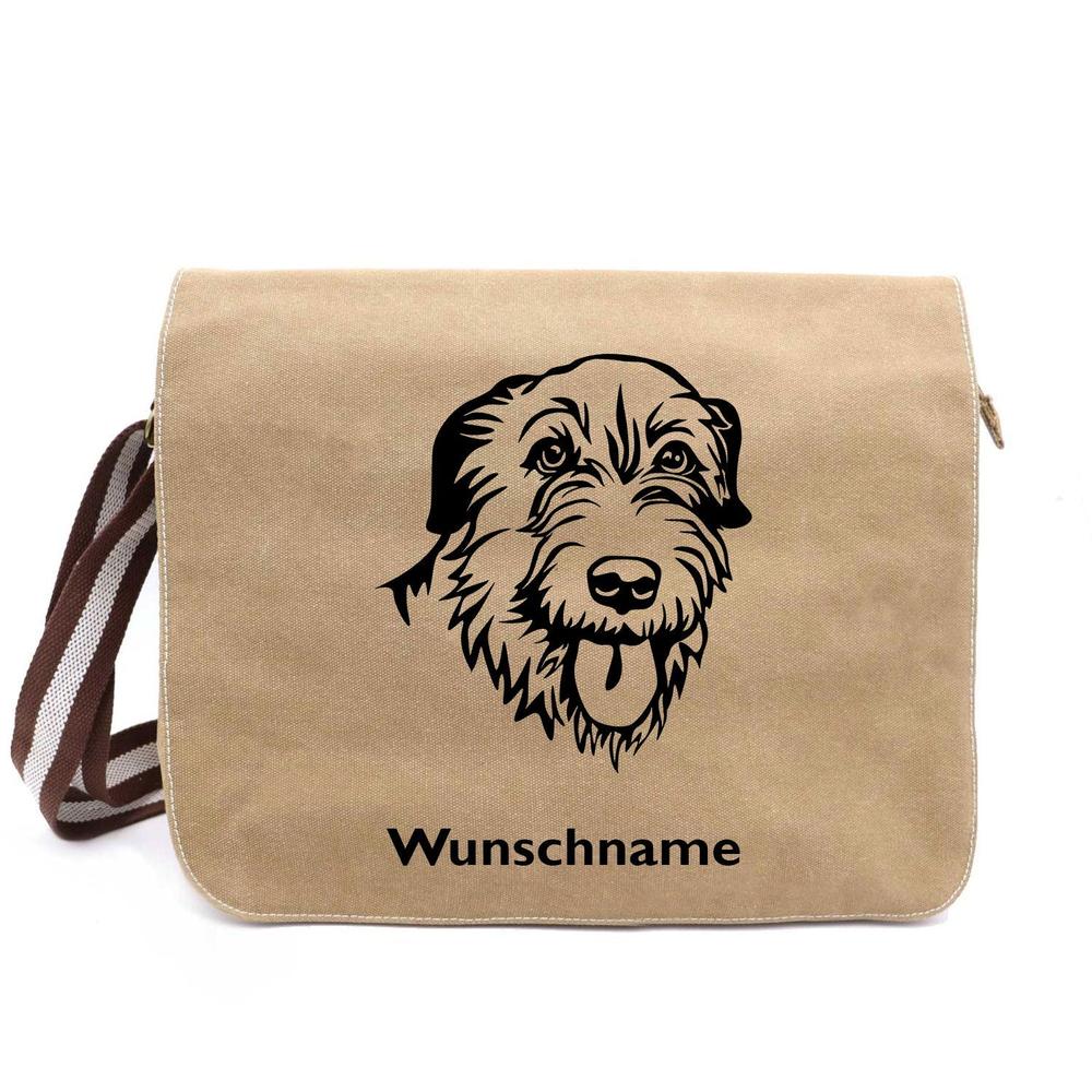Irish Wolfhound 1 - Canvas Schultertasche Messenger mit Namen - Tierisch tolle Geschenke