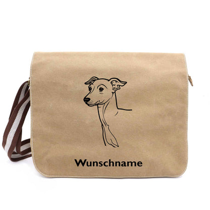 Italian Greyhound - Canvas Schultertasche Messenger mit Namen