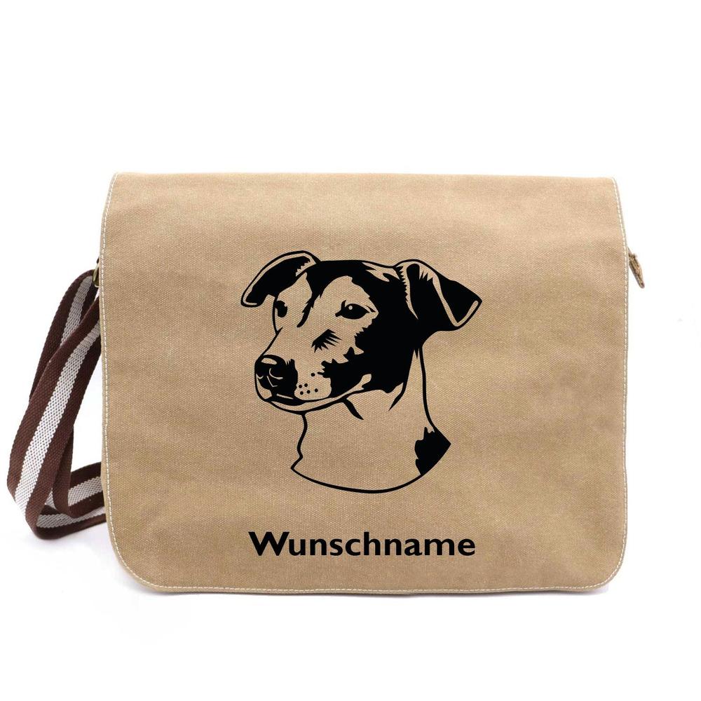 Jack Russell Terrier 3 - Canvas Schultertasche Messenger mit Namen - Tierisch tolle Geschenke
