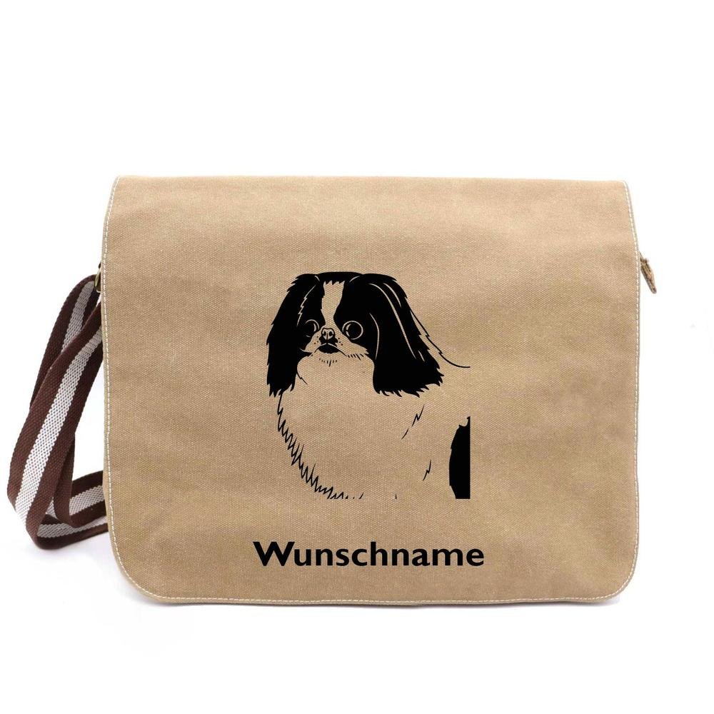 Japan Chin - Canvas Schultertasche Messenger mit Namen - Tierisch tolle Geschenke