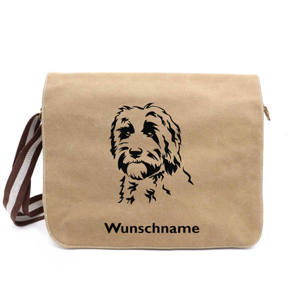 Labradoodle 1 - Canvas Schultertasche Messenger mit Namen