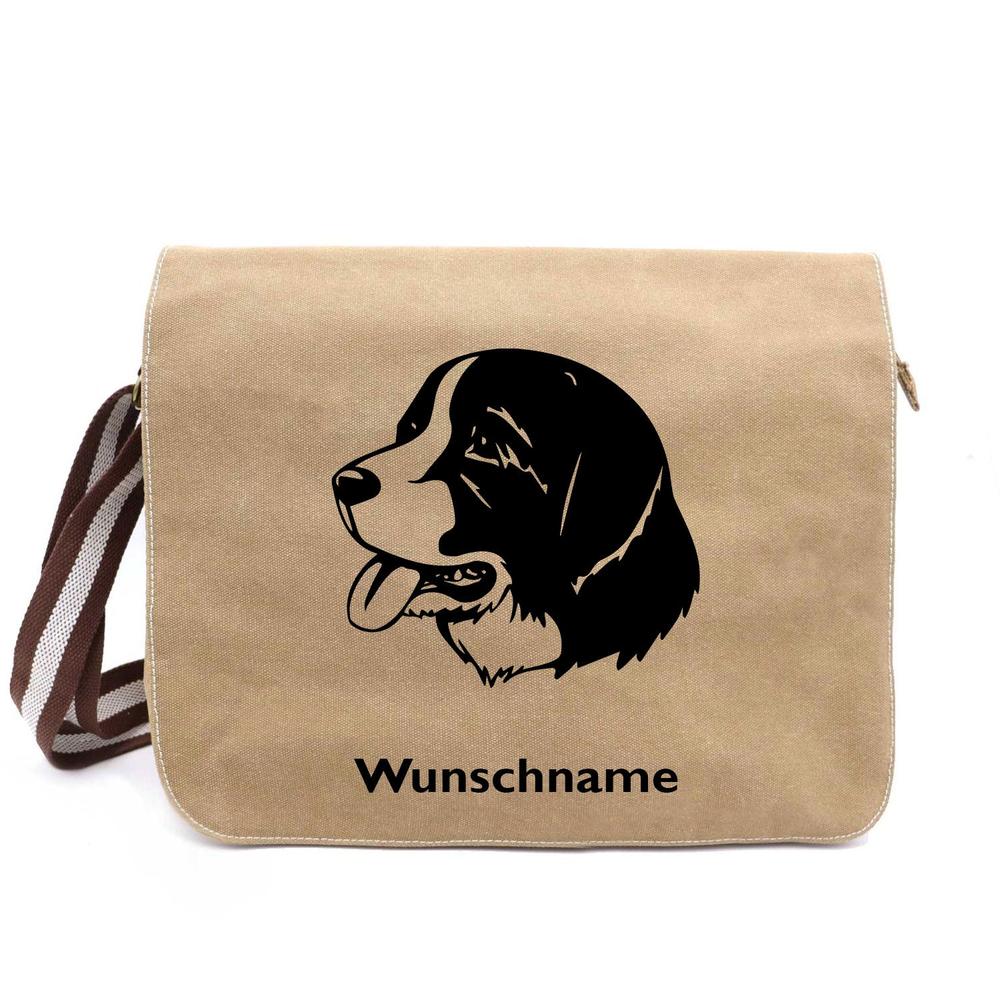 Landseer - Canvas Schultertasche Messenger mit Namen - Tierisch tolle Geschenke