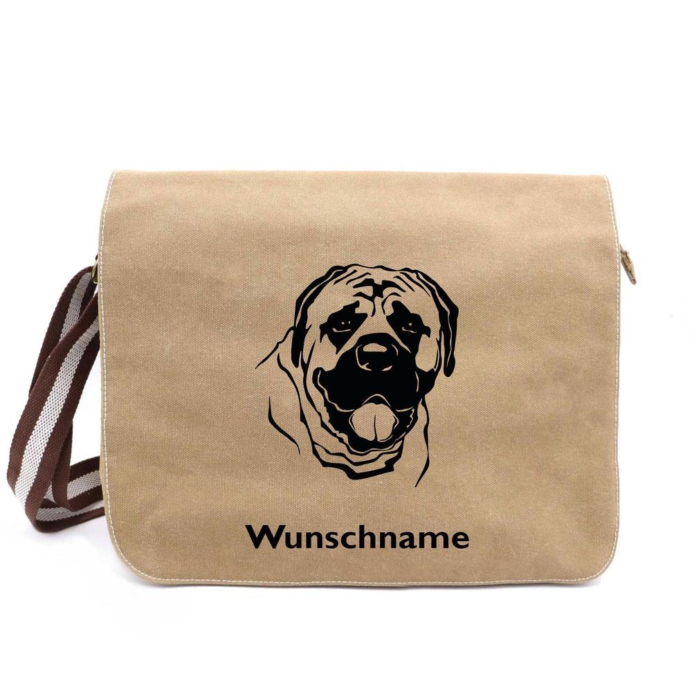 Mastiff 2 - Canvas Schultertasche Messenger mit Namen - Tierisch tolle Geschenke