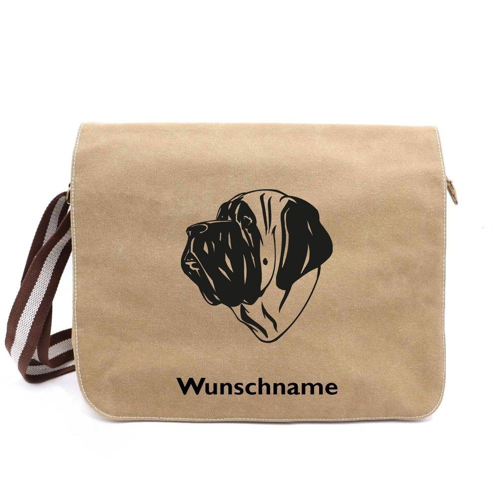 Mastiff - Canvas Schultertasche Messenger mit Namen - Tierisch tolle Geschenke