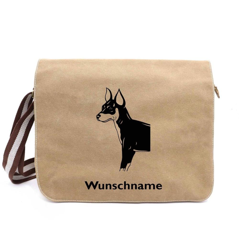 Mini Pinscher - Canvas Schultertasche Messenger mit Namen - Tierisch tolle Geschenke