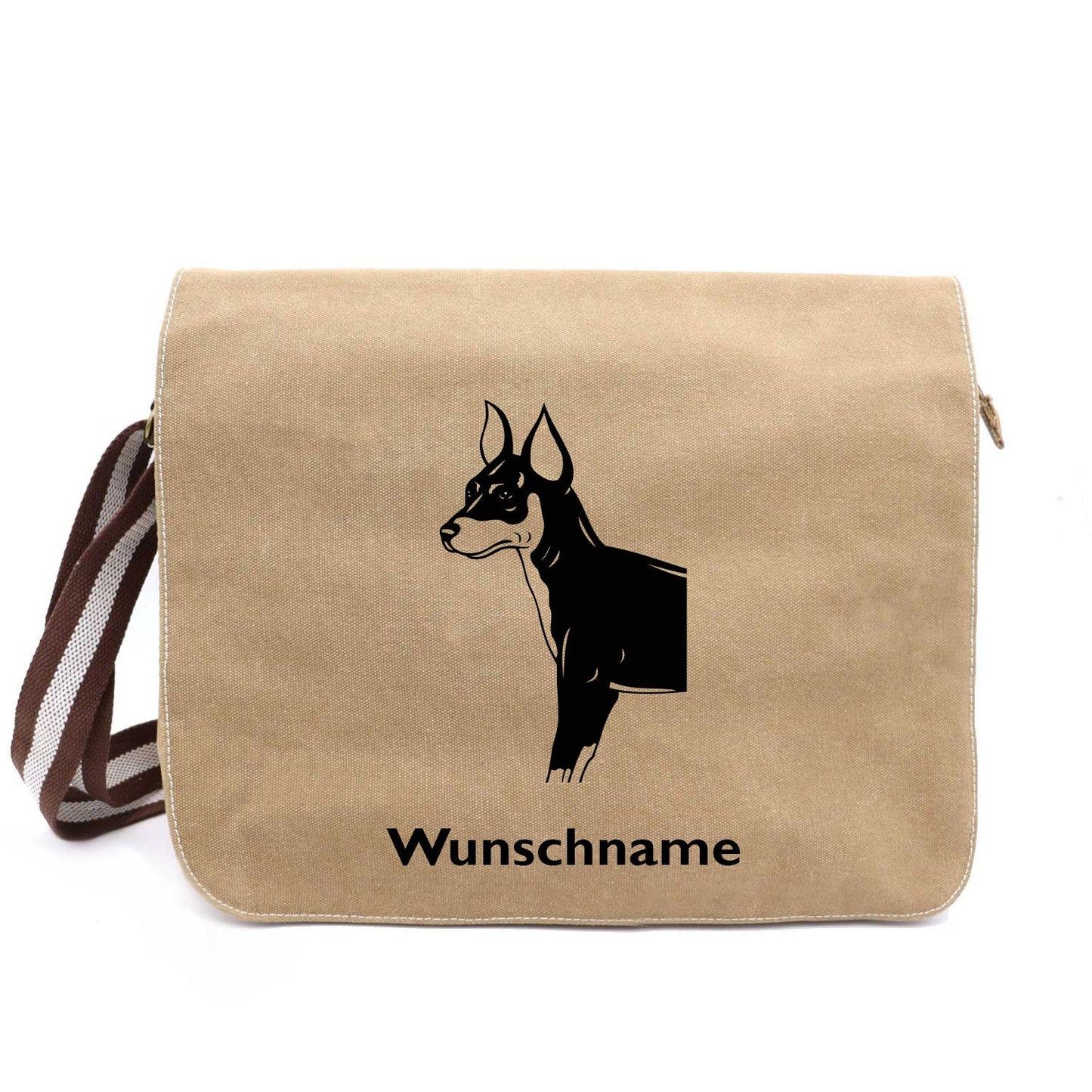 Mini Pinscher - Canvas Schultertasche Messenger mit Namen