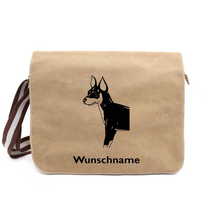 Mini Pinscher - Canvas Schultertasche Messenger mit Namen