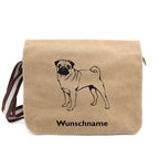 Mops stehend - Canvas Schultertasche Messenger mit Namen - Tierisch tolle Geschenke