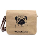 Mops - Canvas Schultertasche Messenger mit Namen - Tierisch tolle Geschenke