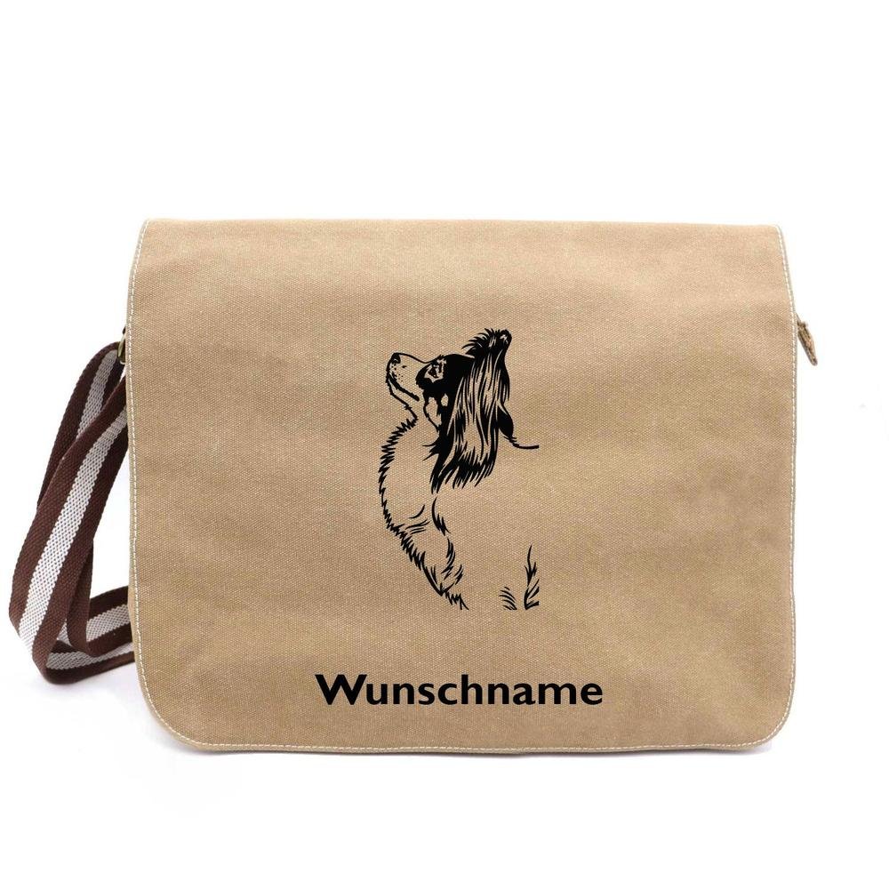 Papillon - Canvas Schultertasche Messenger mit Namen - Tierisch tolle Geschenke