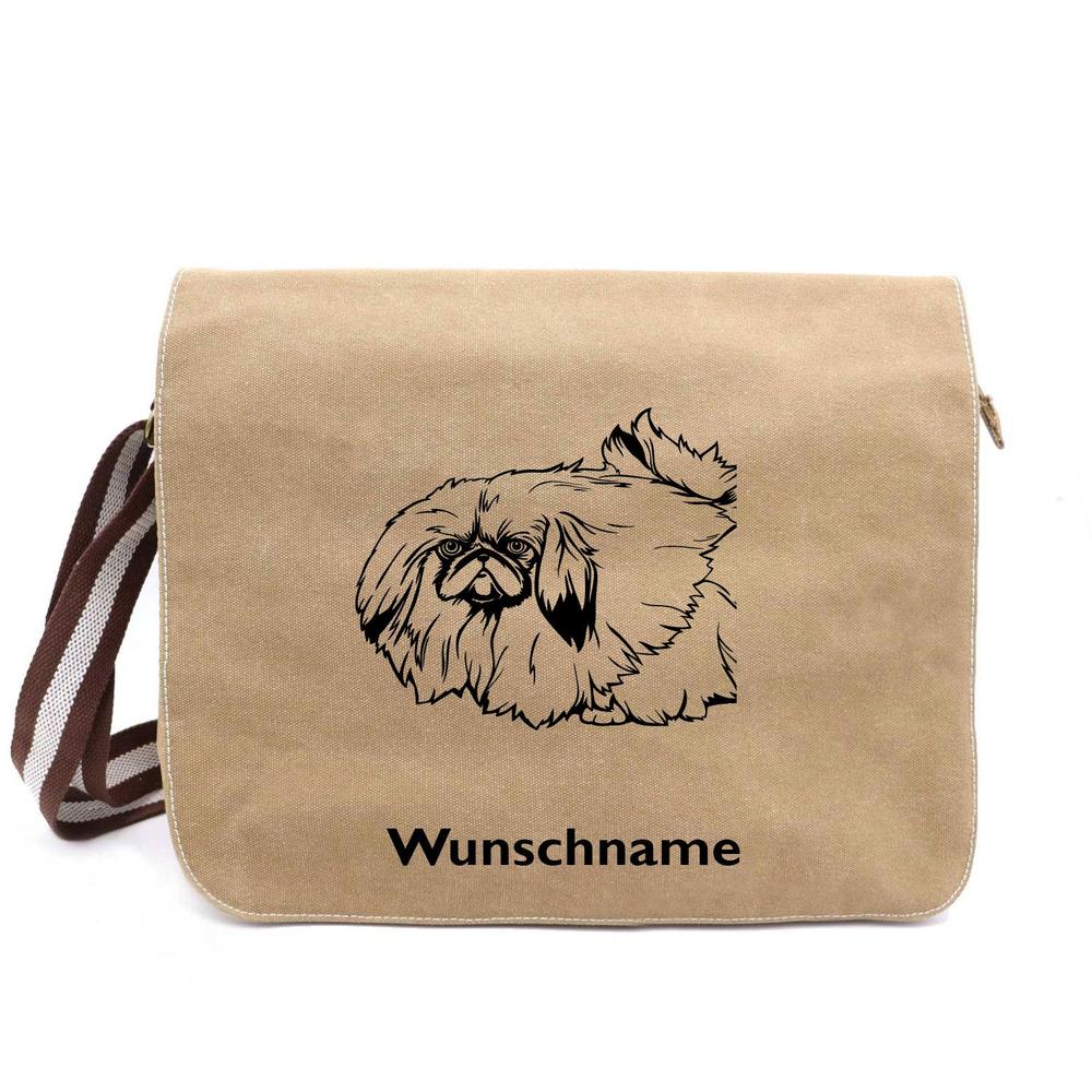 Pekinese - Canvas Schultertasche Messenger mit Namen - Tierisch tolle Geschenke