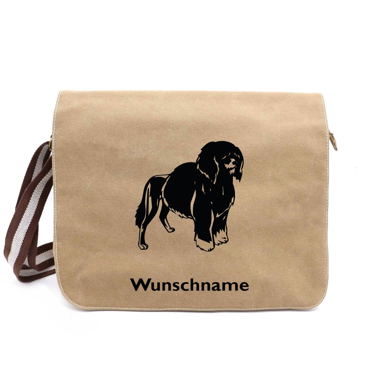 Portugiesischer Wasserhund - Canvas Schultertasche Messenger mit Namen