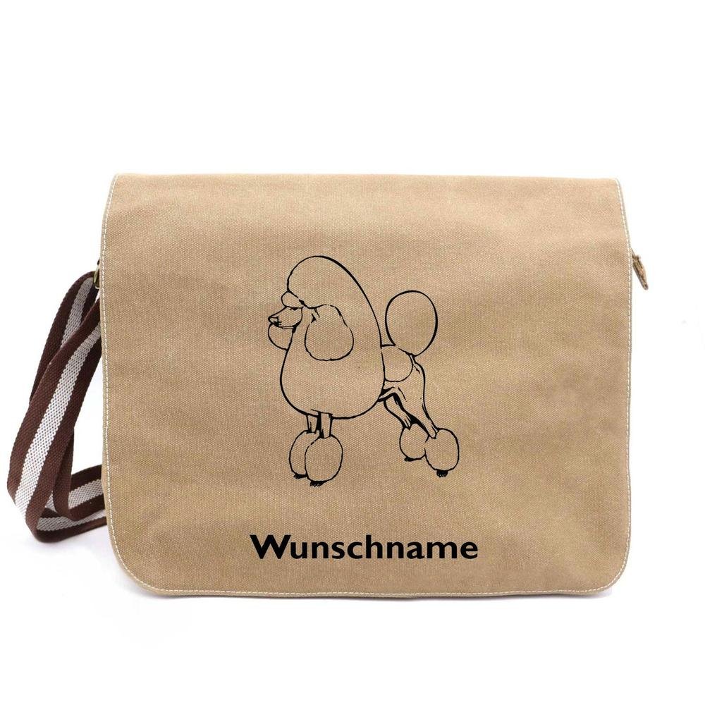 Pudel - Canvas Schultertasche Messenger mit Namen - Tierisch tolle Geschenke