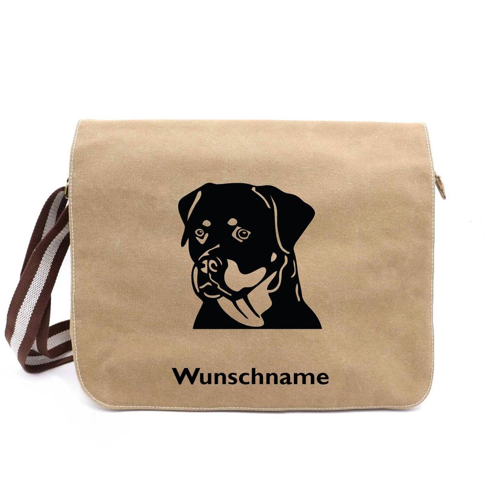 Rottweiler 1 - Canvas Schultertasche Messenger mit Namen - Tierisch tolle Geschenke