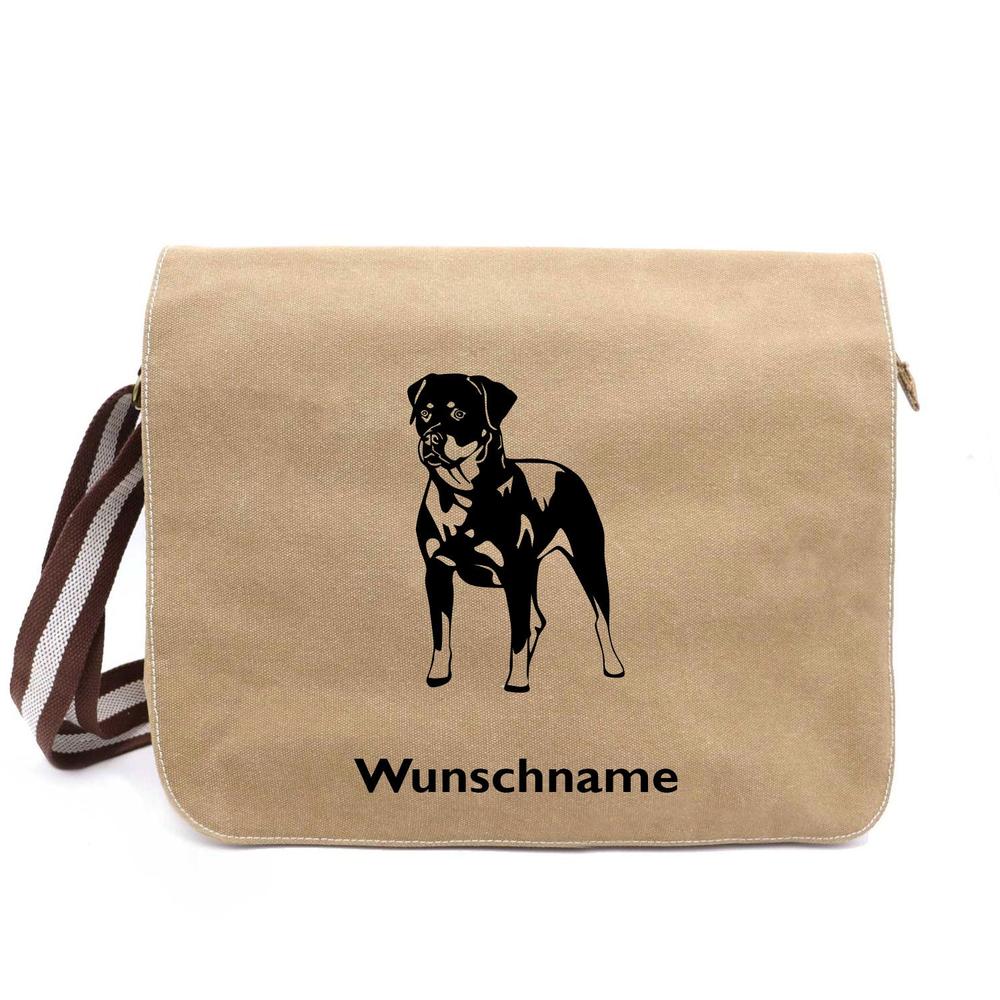 Rottweiler 2 - Canvas Schultertasche Messenger mit Namen - Tierisch tolle Geschenke