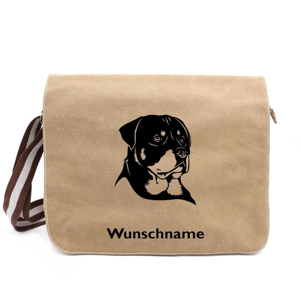 Rottweiler 3 - Canvas Schultertasche Messenger mit Namen - Tierisch tolle Geschenke