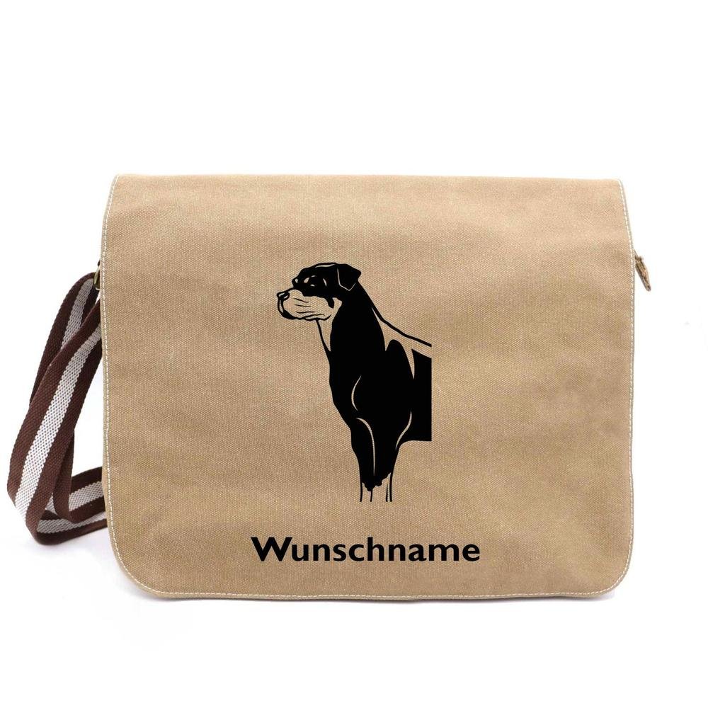 Rottweiler - Canvas Schultertasche Messenger mit Namen - Tierisch tolle Geschenke