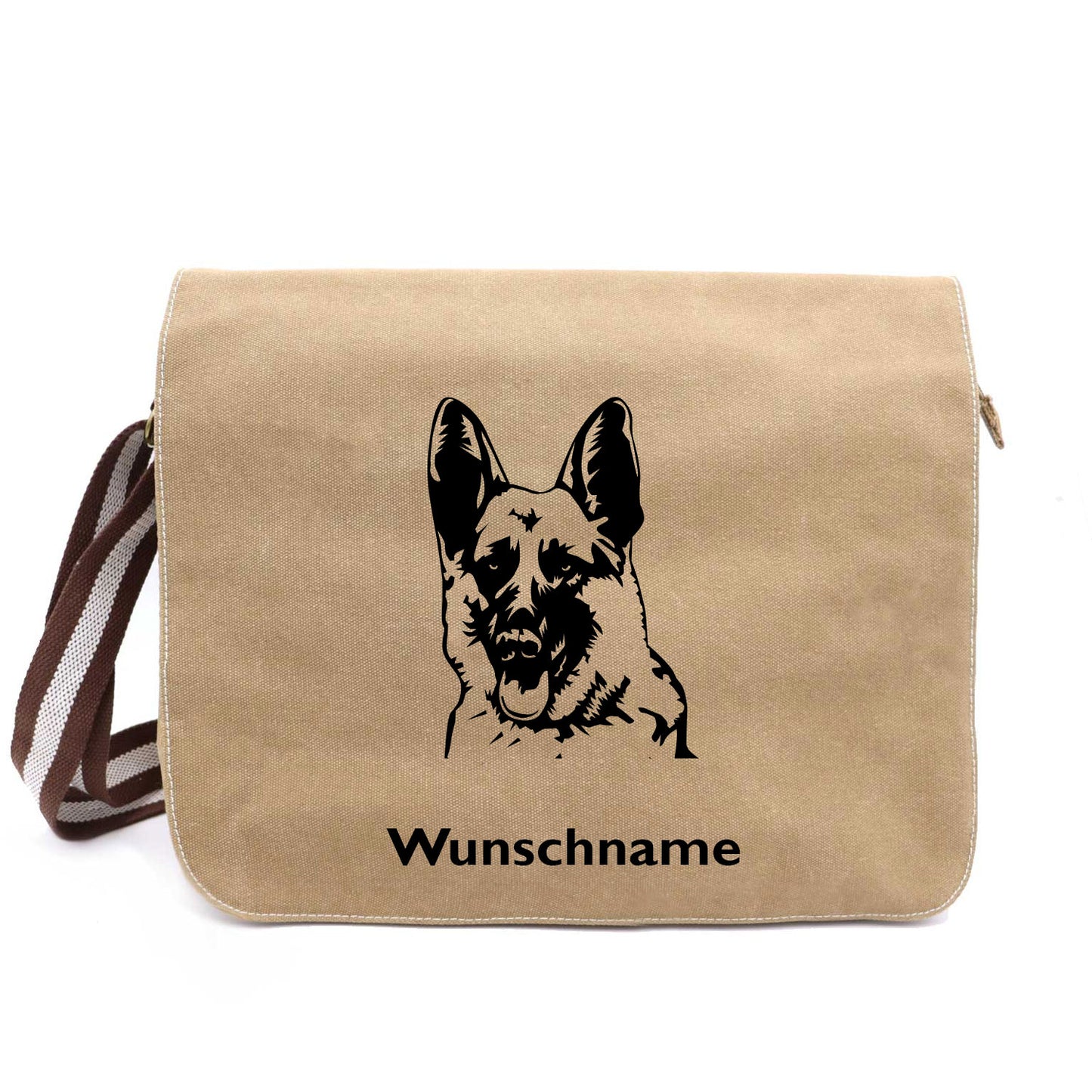 Schäferhund 2 - Canvas Schultertasche Messenger mit Namen