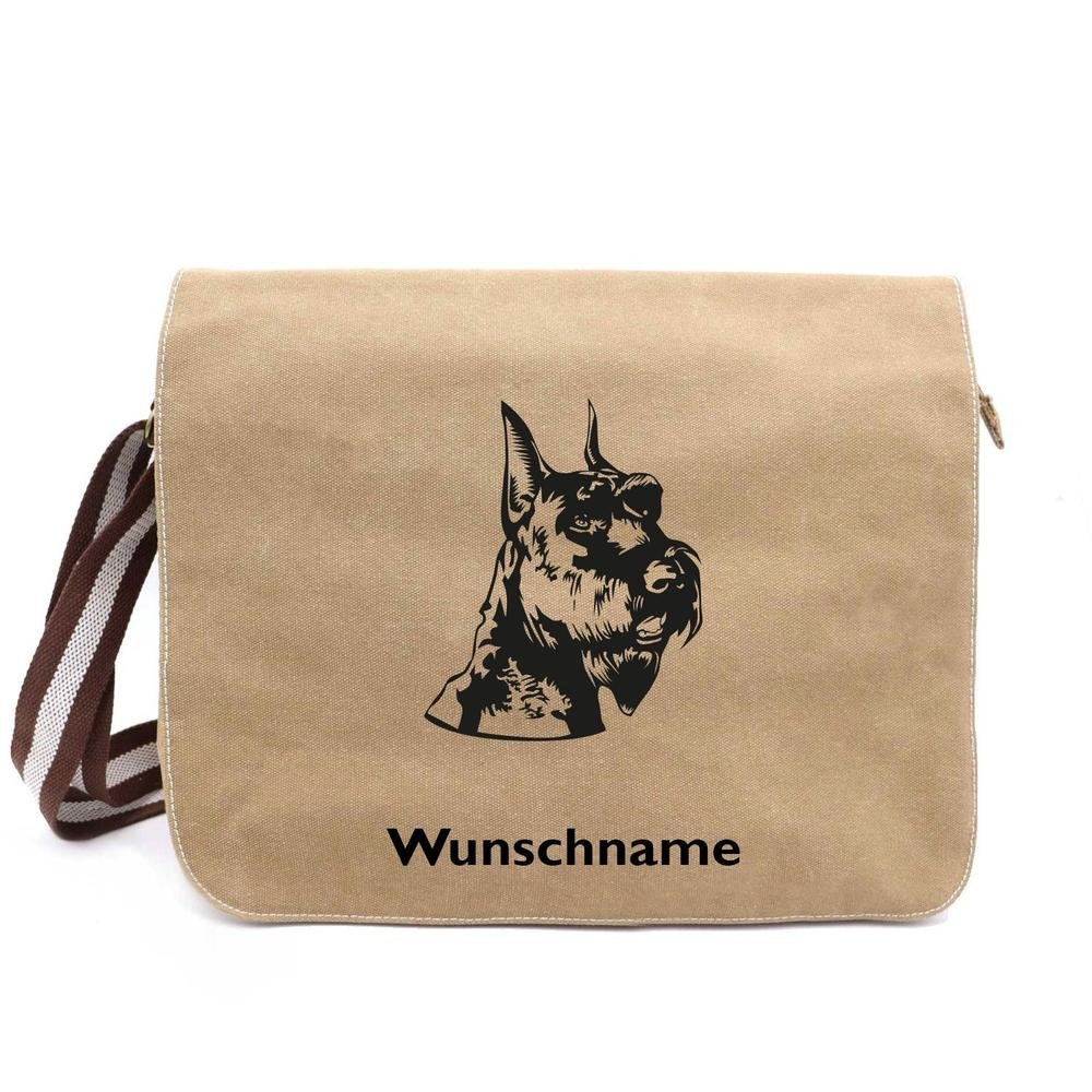 Schnauzer 1 - Canvas Schultertasche Messenger mit Namen - Tierisch tolle Geschenke