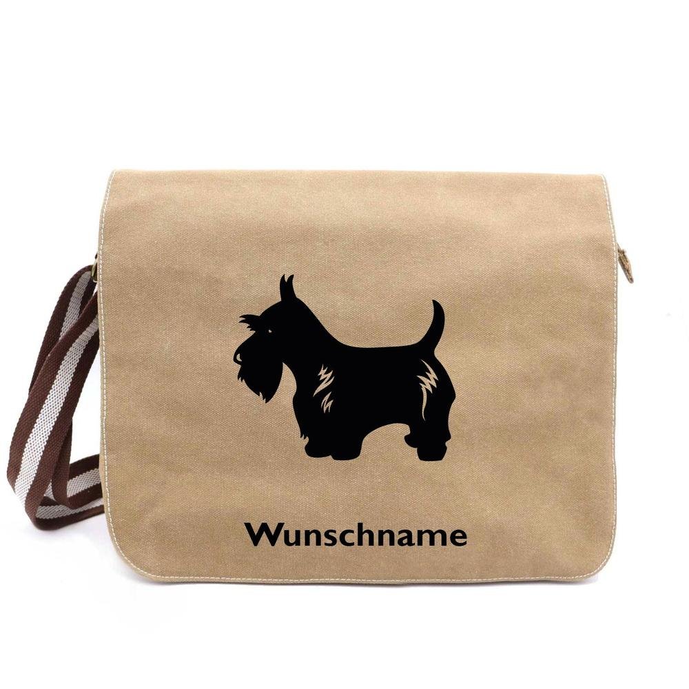Scottish Terrier 2 - Canvas Schultertasche Messenger mit Namen - Tierisch tolle Geschenke
