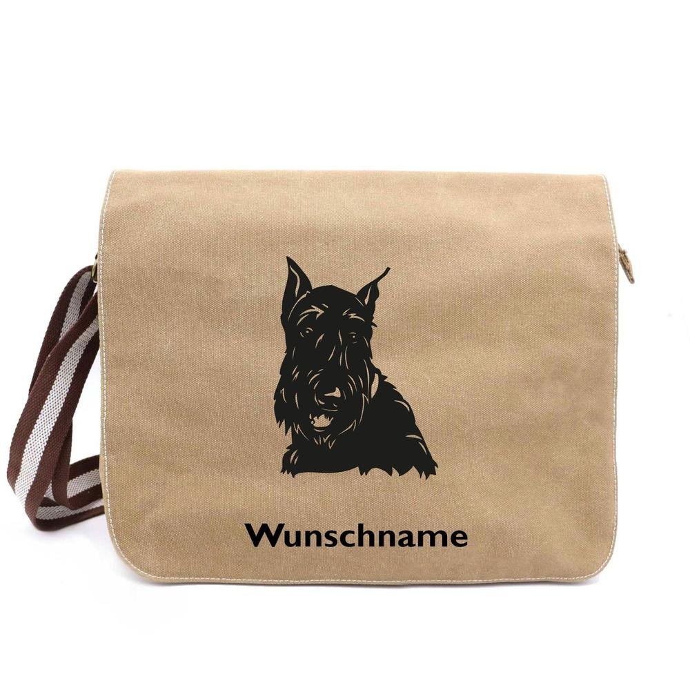 Scottish Terrier 3 - Canvas Schultertasche Messenger mit Namen - Tierisch tolle Geschenke