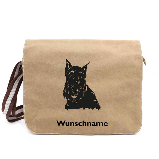 Scottish Terrier 3 - Canvas Schultertasche Messenger mit Namen