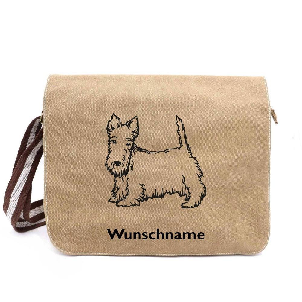 Scottish Terrier 4 - Canvas Schultertasche Messenger mit Namen - Tierisch tolle Geschenke
