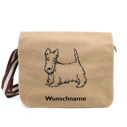 Scottish Terrier 4 - Canvas Schultertasche Messenger mit Namen