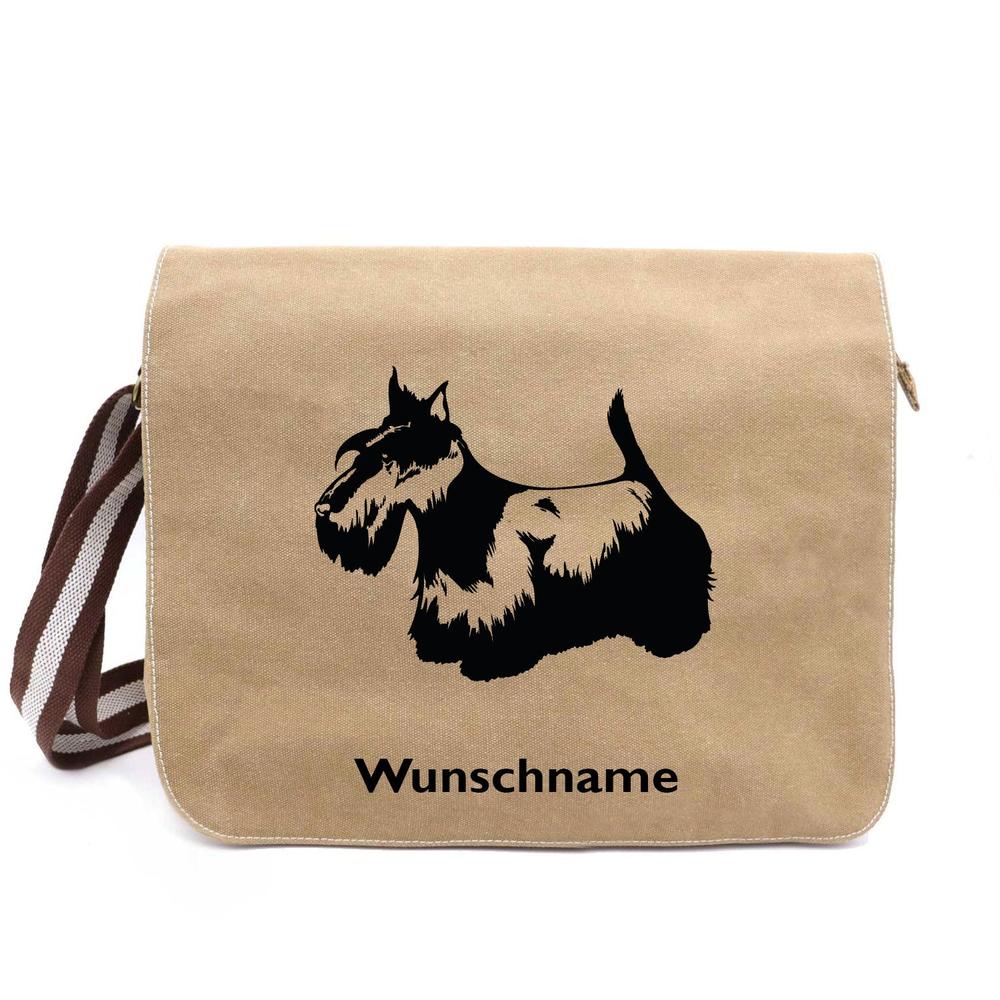 Scottish Terrier 5 - Canvas Schultertasche Messenger mit Namen - Tierisch tolle Geschenke