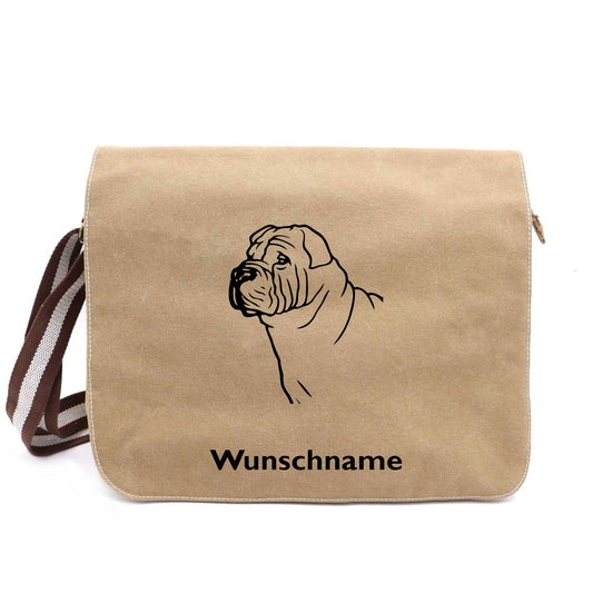 Shar Pei - Canvas Schultertasche Messenger mit Namen